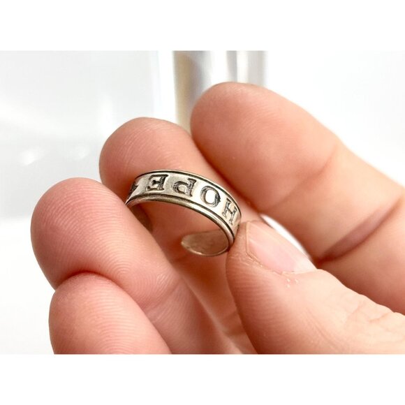 HOPE Carved Sterling Silver Adjustable Open Shank 925 Unisex Vintage Ring - sz 4 - Picture 7 of 15
